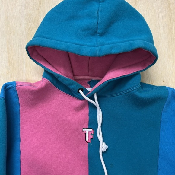 Teddy Fresh Hoodie Mens Large Multicolor Fleece Pullover Colorblock Sweatshirt - Picture 2 of 9